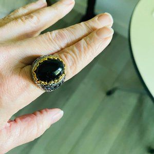 Sterling Two Toned Black CZ Goose Egg Ring Size 8